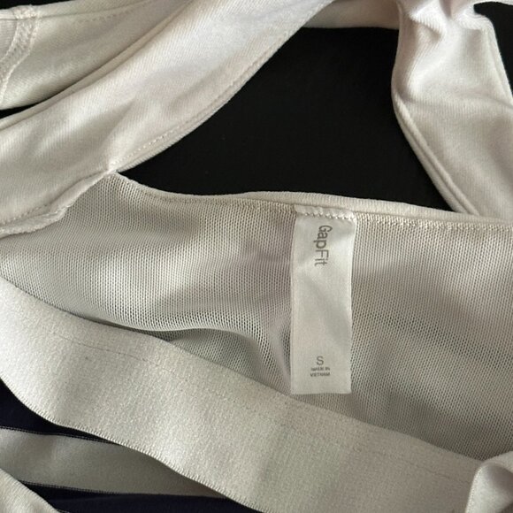 GapFit Navy & White Striped Racerback Tank Top Built-In Bra Womens S Yoga - Picture 6 of 6